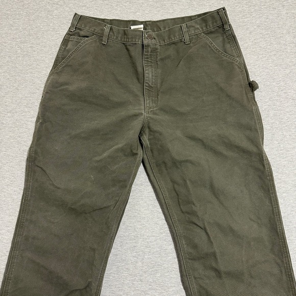 Carhartt Mens Moss Green Cotton Duck Carpenter Work Pants 39x32 Relaxed Fit - Picture 10 of 16